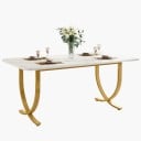 Esstisch 160 x 80 x 75 cm Weiße Platte mit abgerundeten Ecken Goldene gebogene Beine in X-Form mit flachen Füßen 1