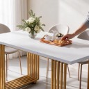 Esstisch 180 x 80 x 70 cm mit weißer rechteckiger Tischplatte und goldenen U-förmigen Beinen aus geschichteten quadratischen Profilen 6