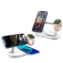 Estação de carregamento rápida sem fios magnética 3 em 1 15W com luz LED USB C carregamento rápido cabo para telefone relógio auriculares 6
