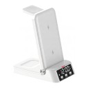 Estação de carregamento sem fios 3 em 1 com despertador 15 W Suporte dobrável para telefone, relógio Samsung e auriculares com relógio LED Branco 1