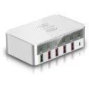 Estación de carga con carga inalámbrica 5x USB y 1x USB-C Carga rápida Quick Charge 3.0 Pantalla de voltaje y corriente Potencia total 100 W Blanca 1
