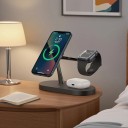 Estación de carga inalámbrica magnética 3 en 1 15 W con adaptador de 20 W EU y luz nocturna para iPhone Apple Watch y AirPods Negra 3