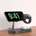 Estación de carga inalámbrica magnética 3 en 1 15 W con adaptador de 20 W EU y luz nocturna para iPhone Apple Watch y AirPods Negra 4