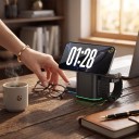 Estación de carga inalámbrica magnética 3 en 1 15 W con rotación táctil para iPhone Apple Watch y AirPods Cargadores retráctiles Negra 2