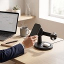 Estación de carga inalámbrica magnética 3 en 1 15 W Soporte con brazo para teléfono, reloj Apple Watch y auriculares Base redonda Negra 4