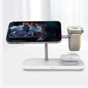 Estación de carga inalámbrica magnética 3 en 1 Qi2 15 W para iPhone Apple Watch Galaxy Watch y AirPods Soporte ajustable 3