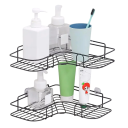 Estante de baño de esquina triangular de 37 x 26,5 cm, de acero inoxidable, sin perforaciones, impermeable, autoadhesivo, para almacenamiento en el baño. 7