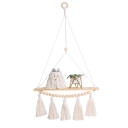Estante de madera colgante 63 x 35 cm Estante decorativo con cuerda, flecos y cuentas de madera Decoración de pared 1