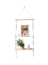 Estante de pared colgante de madera Estante de tres niveles con cuerda y cuentas Estante decorativo boho 1