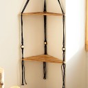 Estante Esquinero Colgante de 32,5 cm Estante de Madera de Dos Niveles con Cuerda Negra para Pared Estante de Almacenamiento 3