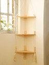 Estante Esquinero Suspendido de 32 cm Estante de Madera de Dos Niveles con Cuerda y Bolas para Pared Sin Decoraciones 4