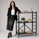 Estante metálico dobrável 3 prateleiras 33 x 72 x 91 cm Rodízios giratórios com travão Aço carbono Q235A Preto Para a garagem e cozinha 5