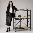 Estante metálico plegable 3 estantes 33 x 72 x 91 cm Ruedas giratorias con freno Acero al carbono Q235A Negro Para el garaje y la cocina 5