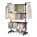 Estante para secar roupa 63,5 x 125,5 x 173 cm com 4 níveis e asas dobráveis, estante móvel preta para roupas com suportes para cabides 6