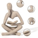 Estatueta decorativa 8,5 x 6 x 11,5 cm Figura sentada com livro Arte abstrata Decoração moderna para mesa Estatueta de resina 2