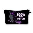Estojo de cosméticos feminino com motivo de bruxaria e Halloween 13 x 21,5 cm Forma plana com fecho éclair e alça Estampado marcante Poliéster 8