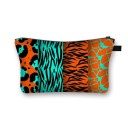 Estojo de maquilhagem feminino com fecho Estojos para maquilhagem e pequenos objetos Estampa com padrões animais e geométricos Poliéster 21,5 x 13 14