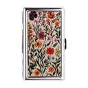Estojo para Cartões Estilo Vintage 10 x 6 x 2 cm Metálico Prateado com Tampa Creme Motivo de Flores de Campo Duas Compartimentos Para Cartões 1