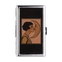 Estojo para cartões estilo vintage 10 x 6 x 2 cm Metálico Prateado com tampa preta Motiv retro de mulher e lua Duas divisórias Para cartões de visita 1