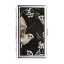 Estojo para cartões estilo vintage 10 x 6 x 2 cm Metálico Prateado com tampa preta Motivo de morcegos e flores Duas divisórias Para cartões de visita 1