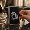 Estojo para cartões estilo vintage 10 x 6 x 2 cm Metálico Prateado com tampa preta Motivo de mulher em vestido Duas divisórias Para cartões e visitas 6