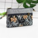 Estuche de cosméticos para mujer con estampado floral y cinta para la muñeca Dos compartimentos con cremallera Algodón con poliéster 19 2