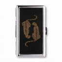 Estuche para tarjetas estilo vintage 10 x 6 x 2 cm metálico plateado con tapa negra motivo de dos guepardos dos compartimentos para tarjetas 1