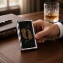 Estuche para tarjetas estilo vintage 10 x 6 x 2 cm metálico plateado con tapa negra motivo de dos guepardos dos compartimentos para tarjetas 5
