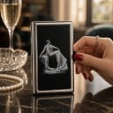 Estuche para tarjetas estilo vintage 10 x 6 x 2 cm metálico plateado con tapa negra motivo de mujer en vestido dos compartimentos para tarjetas 6