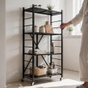 Étagère en métal pliable 4 étagères 33 x 61 x 114 cm Roues pivotantes avec frein Acier au carbone Q235A Noir Pour garage et cuisine 6