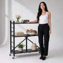 Étagère métallique pliable 3 étagères 33 x 72 x 91 cm Roulettes pivotantes avec frein Acier au carbone Q235A Noir Pour le garage et la cuisine 2