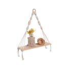 Étagère murale suspendue en bois 10 × 35 × 38 cm Étagère à un niveau avec corde et perles Étagère décorative boho 1