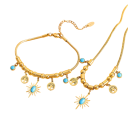 Etnische Boho Set Halskette 40+5 cm und Armband 17+5 cm Edelstahl Luxus Schmuck für Frauen Hochzeitsmodeaccessoires 7