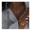 Etnische Boho Set Halskette 40+5 cm und Armband 17+5 cm Edelstahl Luxus Schmuck für Frauen Hochzeitsmodeaccessoires 8