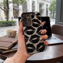 Étui à baisers pour Samsung Galaxy A55 5G Résistant Ultra fin Fond gris mat avec des lèvres noires Bord noir Protection de l'appareil photo Pour tous les jours 3