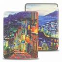 Étui à rabat bleu-orange de 6 pouces pour Kindle 10e génération 2019 avec peinture de ruelle nocturne avec escaliers au-dessus de la baie avec sangle 1