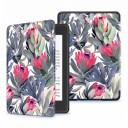 Étui à rabat crémeux de 6 pouces pour Kindle 10ème génération 2019 avec des proteas roses peints et des feuilles gris-bleu avec une sangle et un film 1