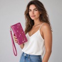 Étui à rabat scintillant pour Samsung Galaxy S24 Ultra Poche zippée et compartiment pour cartes Sangle de poignet Cuir PU Étui de livre 18