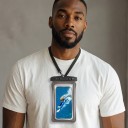Étui étanche pour mobile 21 x 11 cm transparent avec longue cordelière et fermeture à deux verrous pour protéger le smartphone de l'eau 3