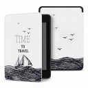 Étui flip noir et blanc 6 pouces pour Kindle 10ème génération 2019 avec voilier sur les vagues et inscription Time to travel avec sangle et protection 1
