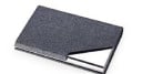 Etui für Karten und Visitenkarten aus Metall und Kunstleder mit strukturiertem Oberflächen Glänzender metallischer Eckbereich Maße 9,6 x 7