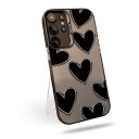 Étui pour Samsung Galaxy A55 5G Motif grands cœurs Résistant Ultra fin Mat gris Cœurs noirs avec bord blanc Protecteur d'objectif 1