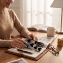 Étui pour Samsung Galaxy A55 5G Motif grands cœurs Résistant Ultra fin Mat gris Cœurs noirs avec bord blanc Protecteur d'objectif 3