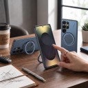 Étui pour Samsung Galaxy S25+ Support circulaire pivotant à 360 degrés Pour chargement sans fil Fibre de carbone Polycarbonate et TPU Étui de téléphone 13
