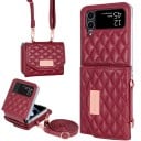 Étui pour Samsung Galaxy Z Flip 3 Sac à main pour téléphone avec portefeuille et bandoulière Cuir synthétique et plastique Motif matelassé Étui 9