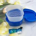 Etui til tandproteser med låg 8,5 x 8 x 6,5 cm plastfarvet til opbevaring af proteser og tandregulering derhjemme og på farten 17
