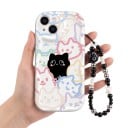 Etui z kolorowymi kotkami na Samsung Galaxy A35 5G Zawieszka na nadgarstek Wytrzymałe Chroni rogi i aparat Białe Pastelowe kontury 5