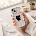 Etui z pastelowymi kotkami na Samsung Galaxy A06 Zawieszka na nadgarstek Wytrzymałe Ochrona rogów i aparatu Białe Czarne kociątko 6