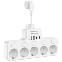 EU-adapter med 5 stikkontakter, USB A + USB C, forlængerkabel 16A 3840W, hurtigopladning, individuelle kontakter, overbelastningsbeskyttelse 8