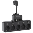 EU-adapter med 5 stikkontakter, USB A + USB C, forlængerkabel 16A 3840W, hurtigopladning, individuelle kontakter, overbelastningsbeskyttelse 7